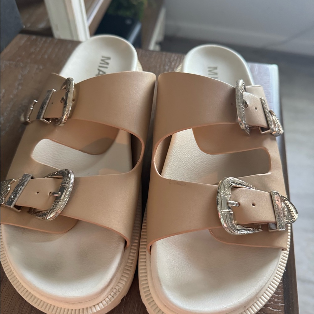 MIA Tan Silver Sandals with Platform Sole